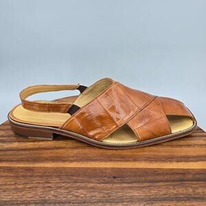Studio Belvedere Sandals Men's 13 Camel Tan Brown Eel Slingback Dress Shoes